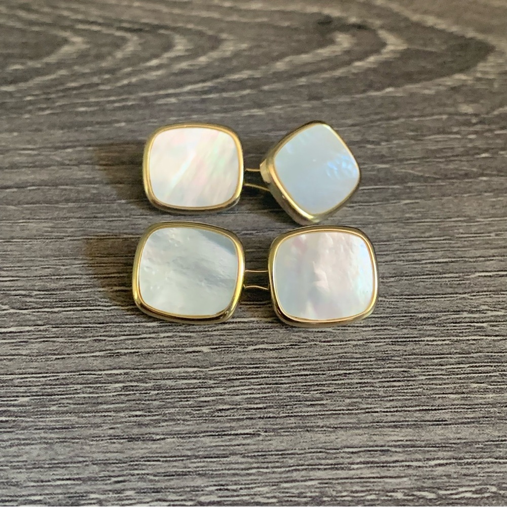 Vintage Gold Mother of Pearl Cufflinks Cuff Links - Picture 2 of 4